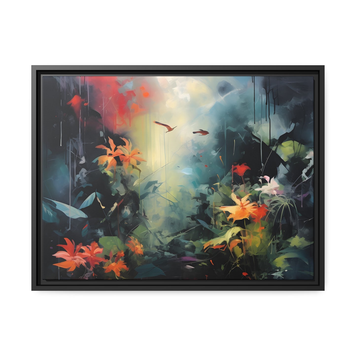 Framed Canvas Abstract Artwork Bright Vibrant Colorful Jungle Scene Abstract Art Framed Canvas