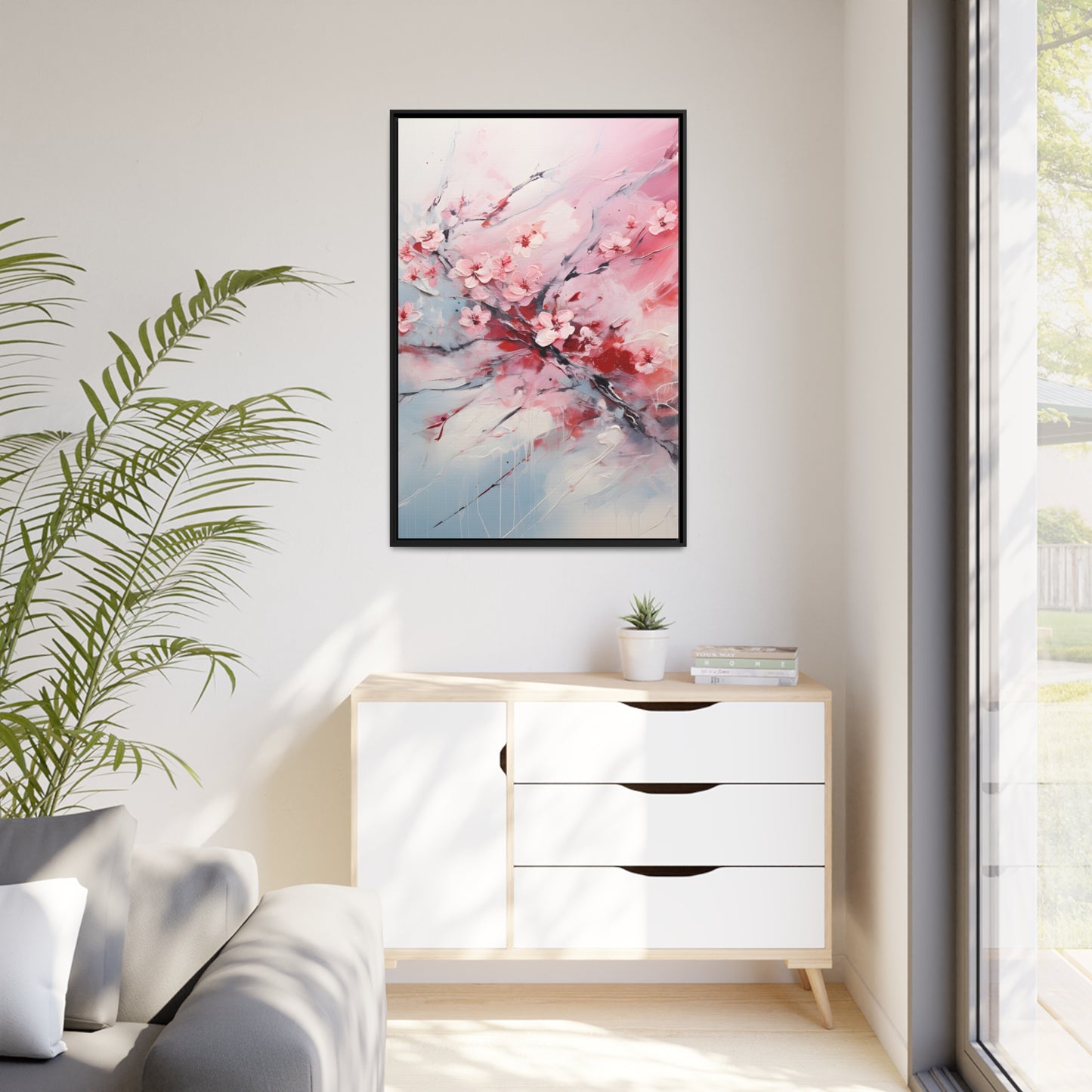 Framed Canvas Nature Inspired Artwork Stunning Gloomy Cherry Blossom Tree Oil Painting Style Framed Canvas Print