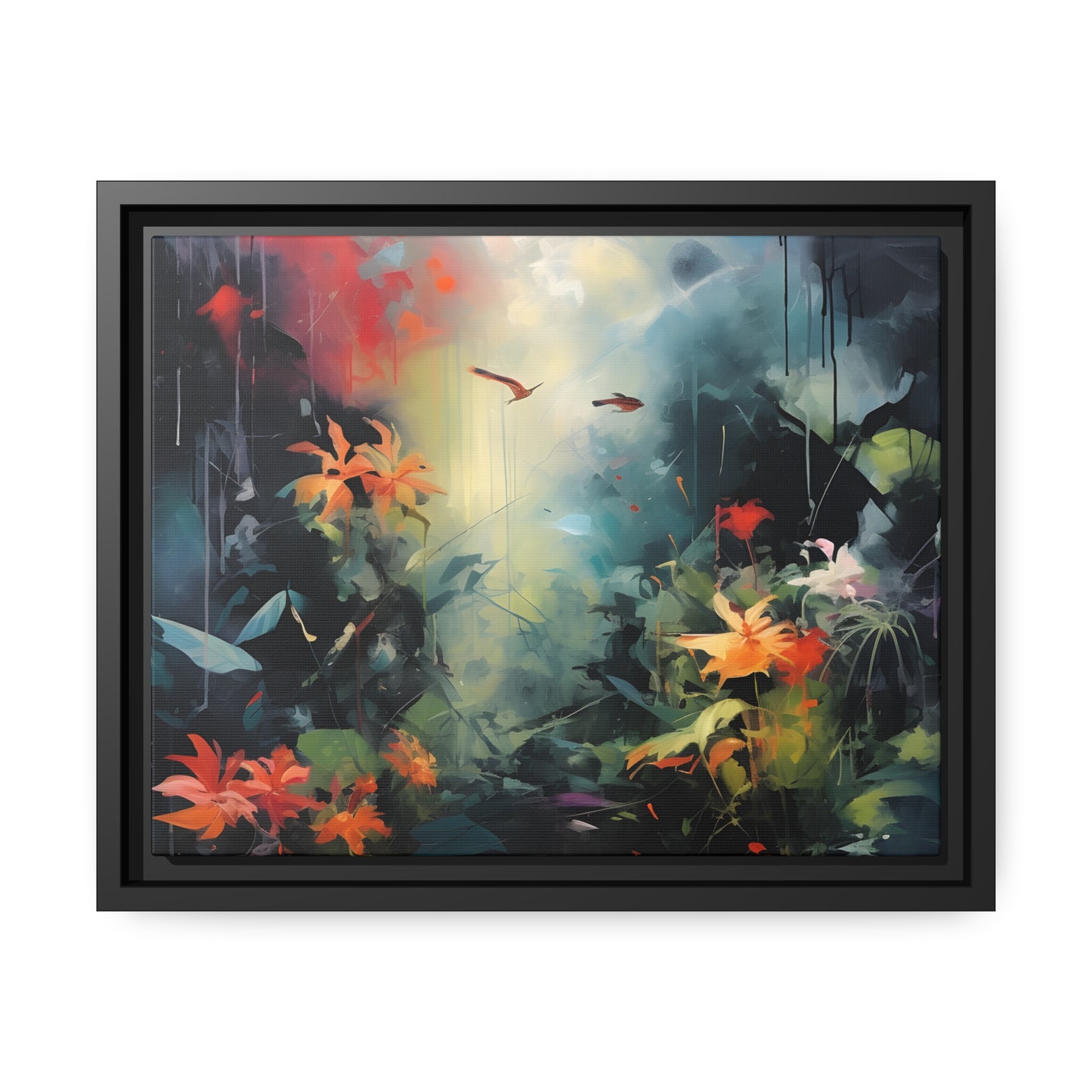 Framed Canvas Abstract Artwork Bright Vibrant Colorful Jungle Scene Abstract Art Framed Canvas