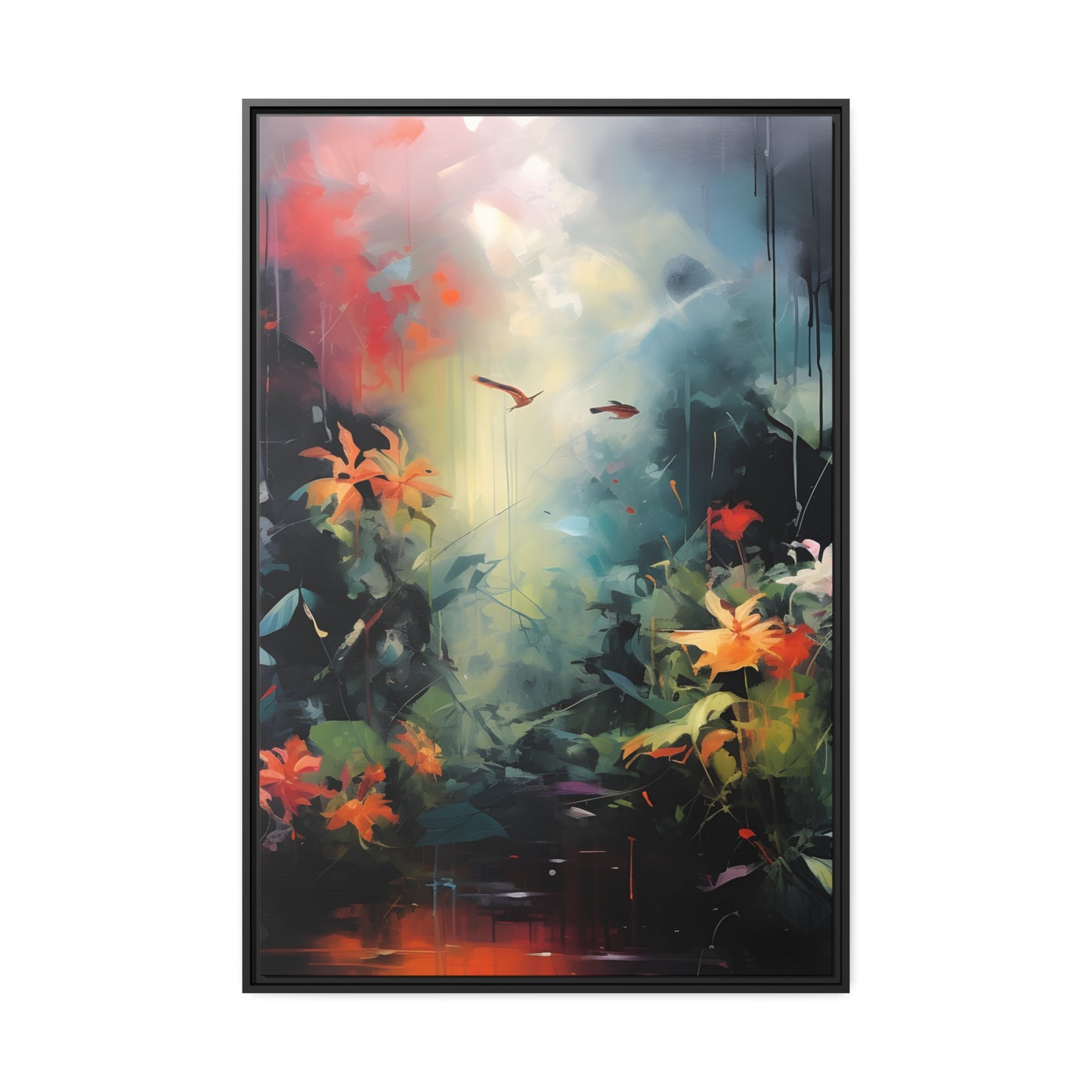 Framed Canvas Abstract Artwork Bright Vibrant Colorful Jungle Scene Abstract Art Framed Canvas