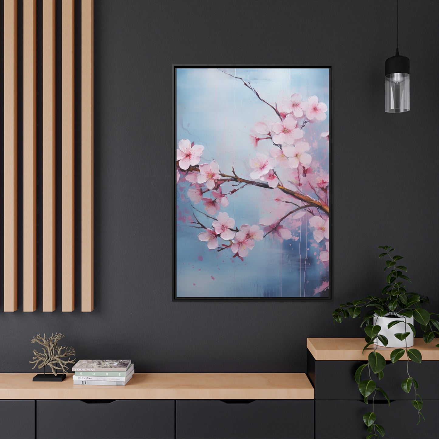 Framed Canvas Nature Inspired Artwork Stunning Gloomy Cherry Blossom Tree Oil Painting Style Framed Canvas Print