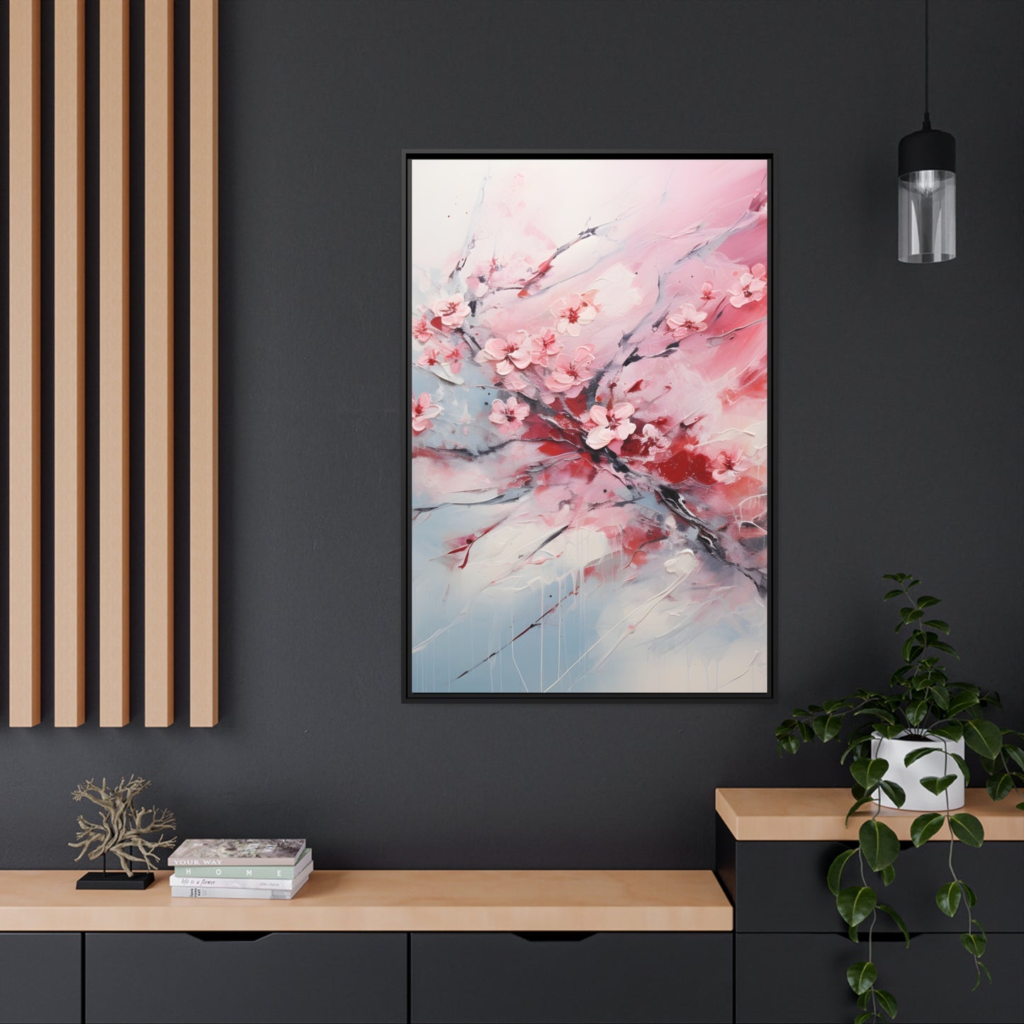Framed Canvas Nature Inspired Artwork Stunning Gloomy Cherry Blossom Tree Oil Painting Style Framed Canvas Print