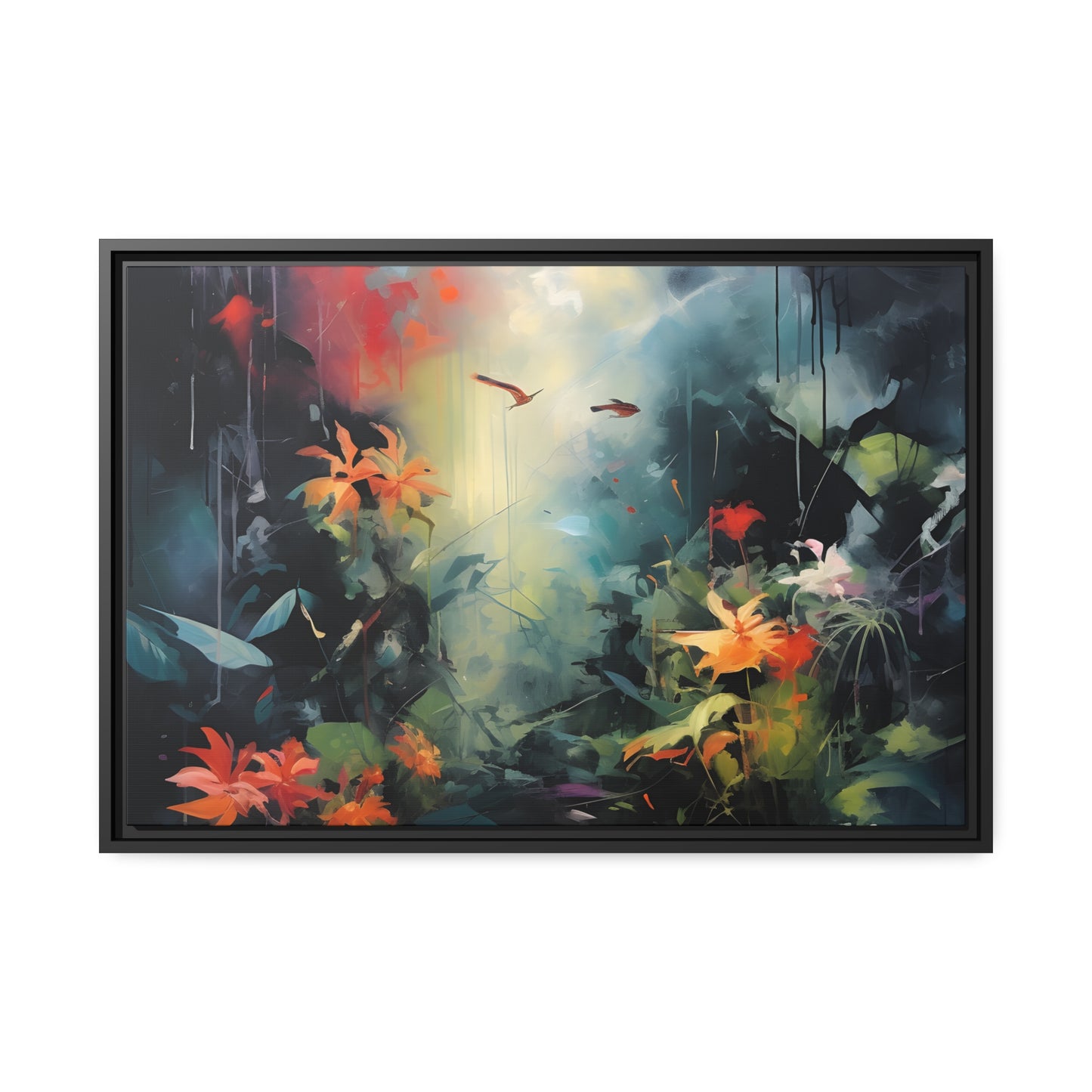 Framed Canvas Abstract Artwork Bright Vibrant Colorful Jungle Scene Abstract Art Framed Canvas