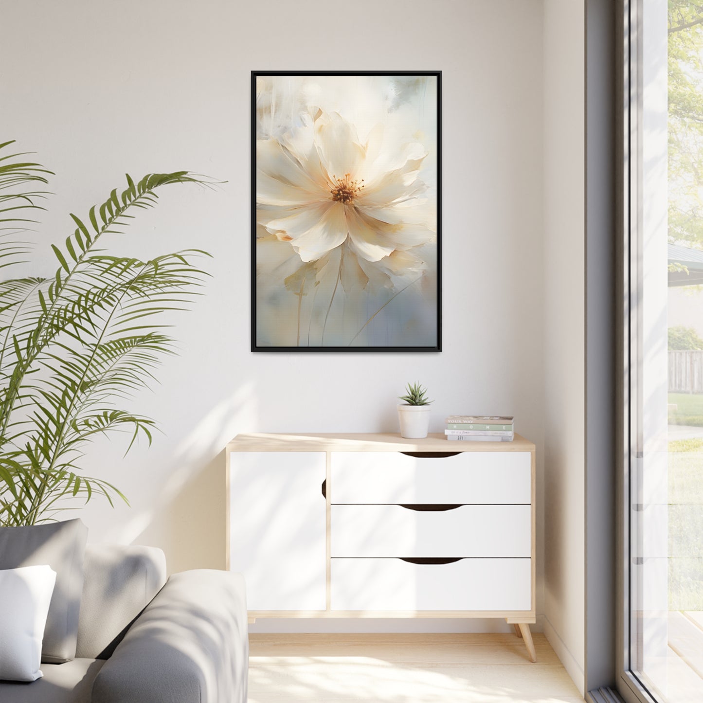 Framed Canvas Watercolor Style Soft Daisy Flower Floating Canvas