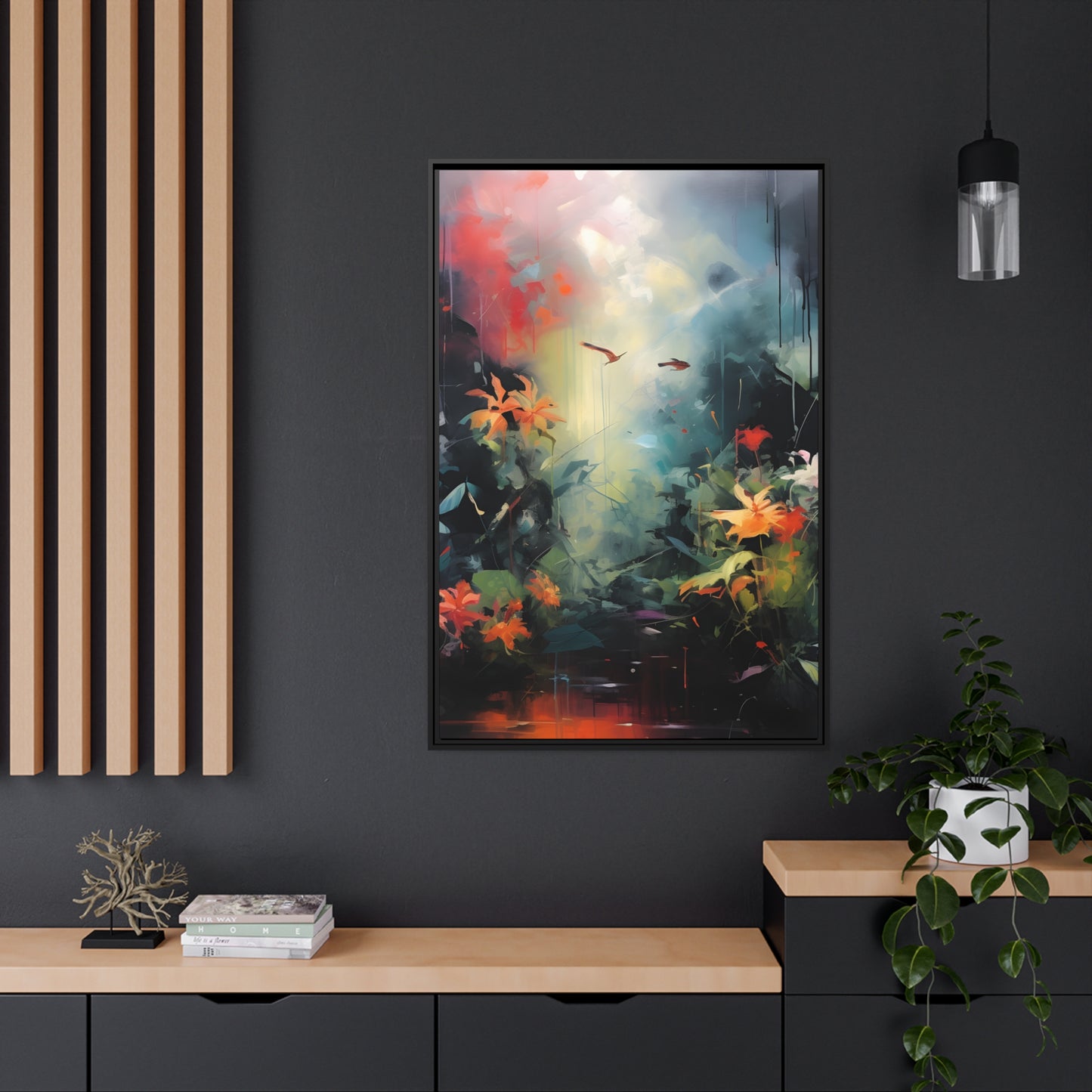 Framed Canvas Abstract Artwork Bright Vibrant Colorful Jungle Scene Abstract Art Framed Canvas