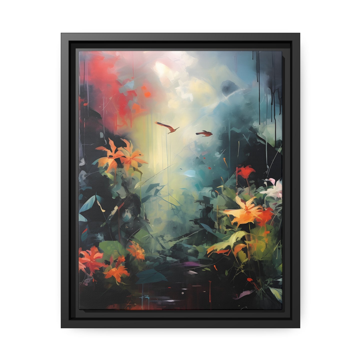 Framed Canvas Abstract Artwork Bright Vibrant Colorful Jungle Scene Abstract Art Framed Canvas