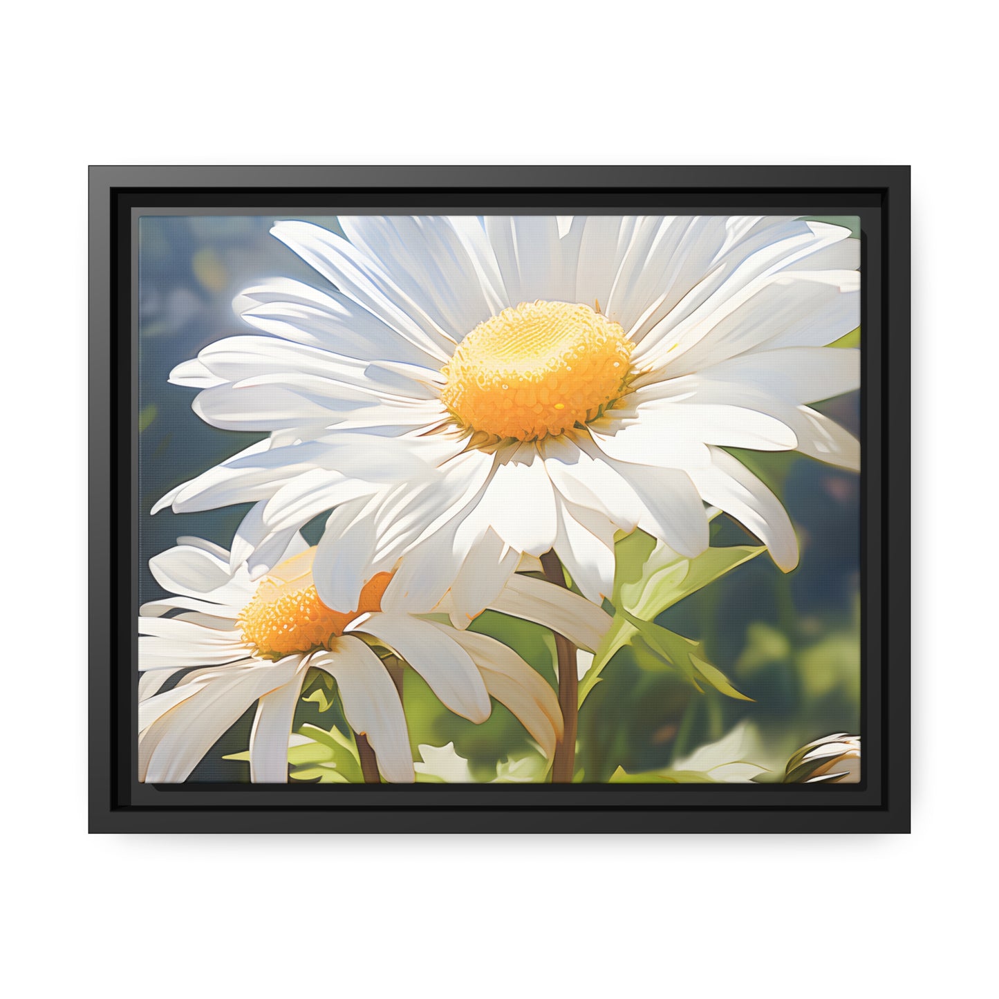 Framed Canvas Nature Inspired Artwork Stunning Sunlit Daisy Blooming Oil Painting Style