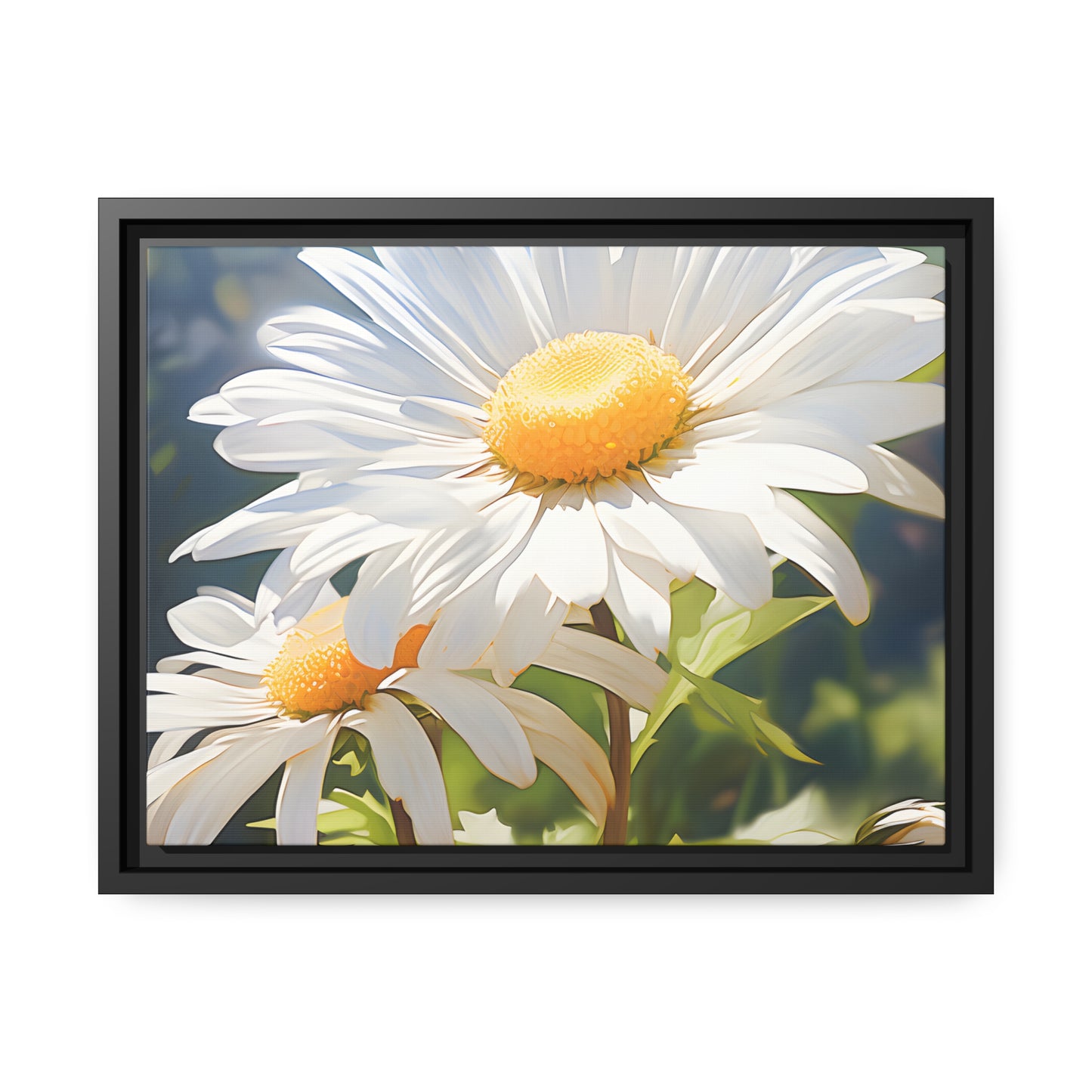 Framed Canvas Nature Inspired Artwork Stunning Sunlit Daisy Blooming Oil Painting Style