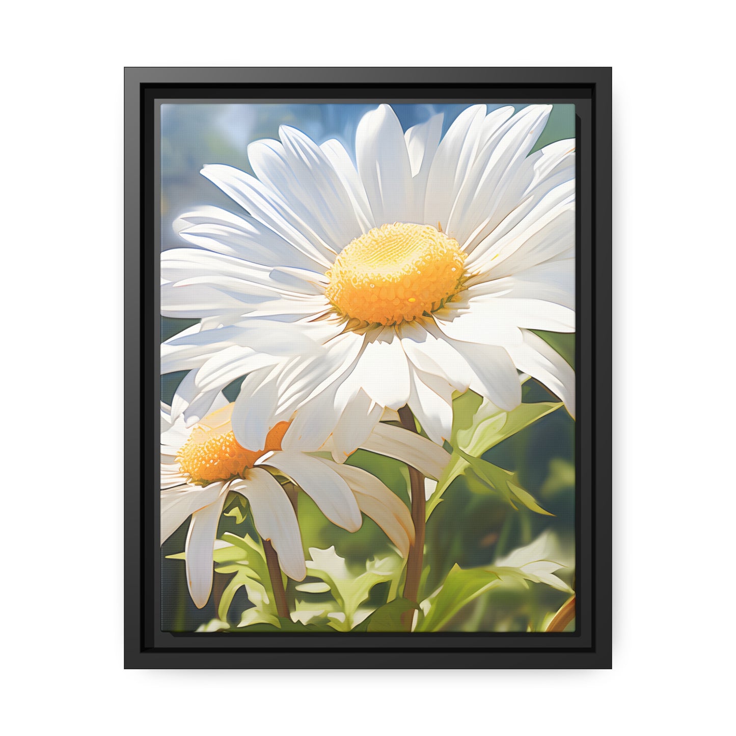 Framed Canvas Nature Inspired Artwork Stunning Sunlit Daisy Blooming Oil Painting Style
