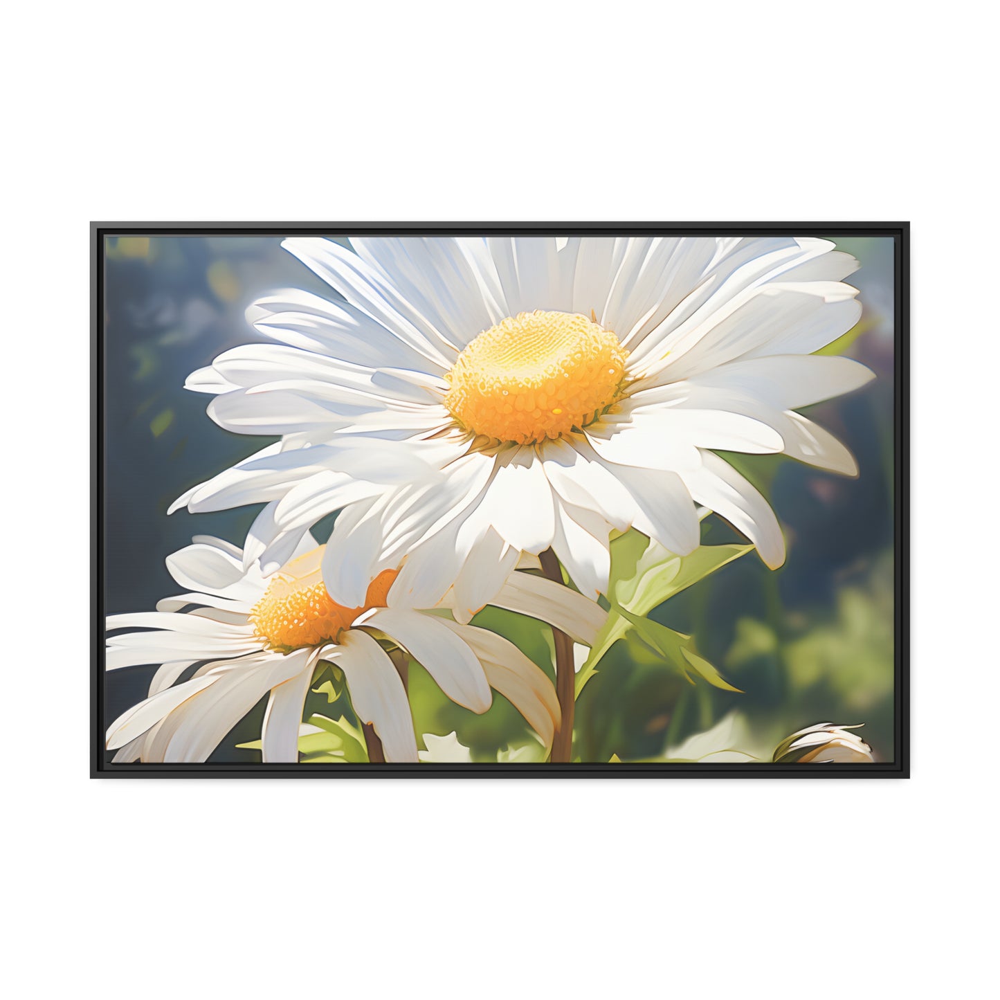 Framed Canvas Nature Inspired Artwork Stunning Sunlit Daisy Blooming Oil Painting Style