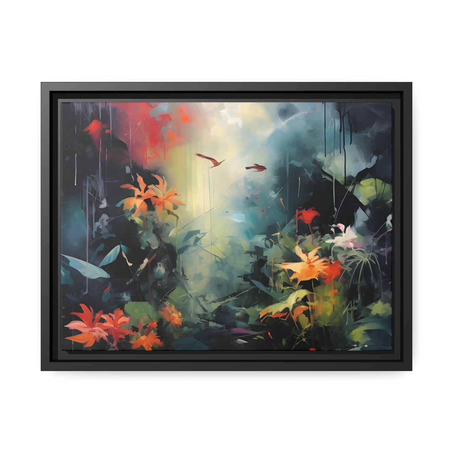 Framed Canvas Abstract Artwork Bright Vibrant Colorful Jungle Scene Abstract Art Framed Canvas
