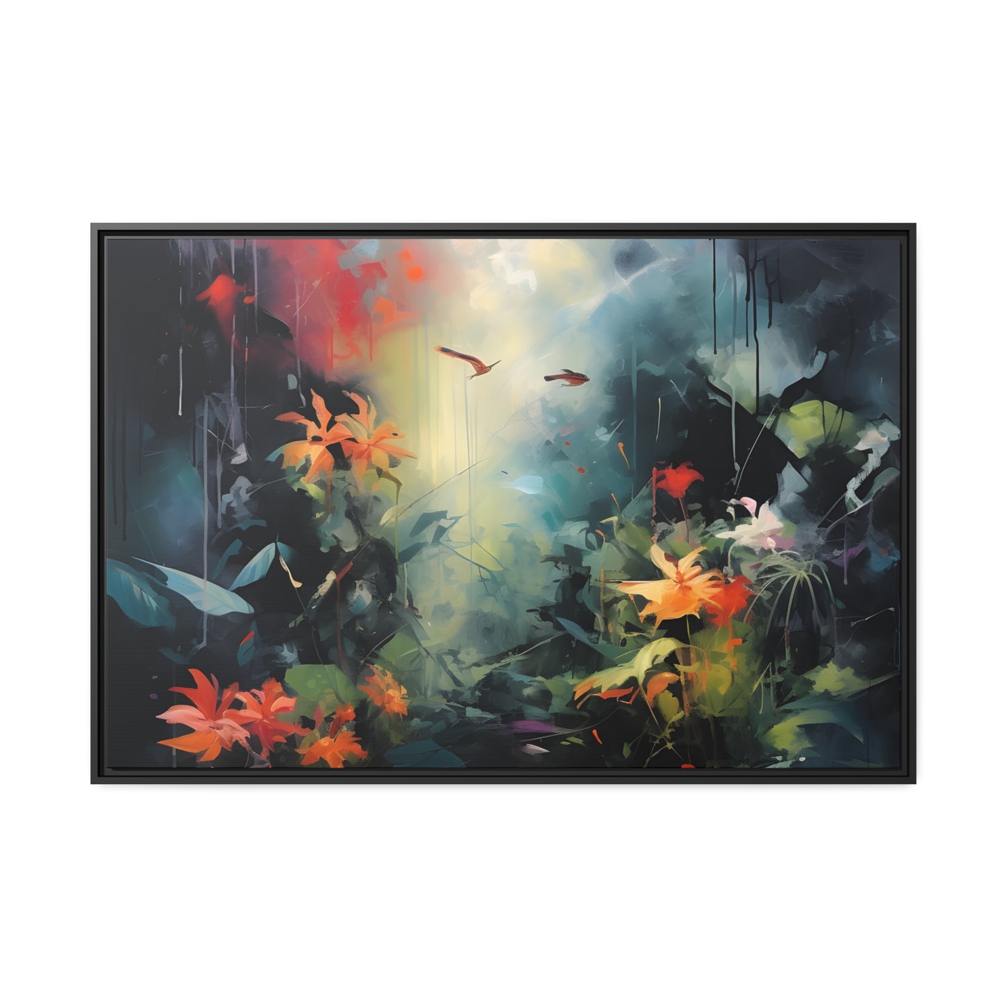 Framed Canvas Abstract Artwork Bright Vibrant Colorful Jungle Scene Abstract Art Framed Canvas