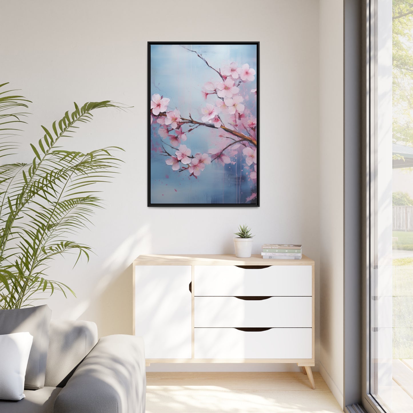 Framed Canvas Nature Inspired Artwork Stunning Gloomy Cherry Blossom Tree Oil Painting Style Framed Canvas Print