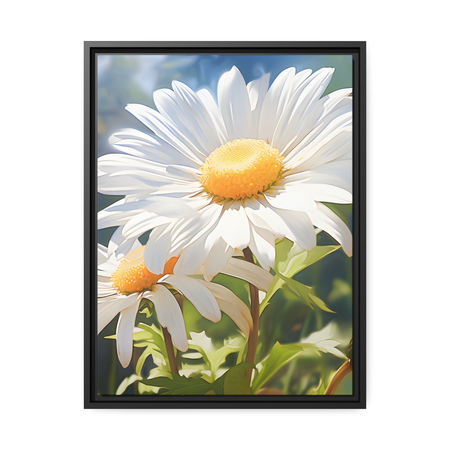 Framed Canvas Nature Inspired Artwork Stunning Sunlit Daisy Blooming Oil Painting Style