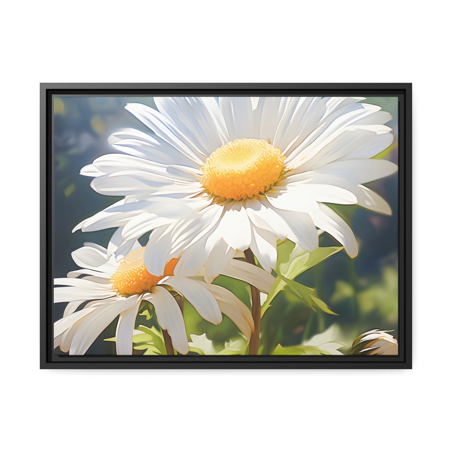 Framed Canvas Nature Inspired Artwork Stunning Sunlit Daisy Blooming Oil Painting Style
