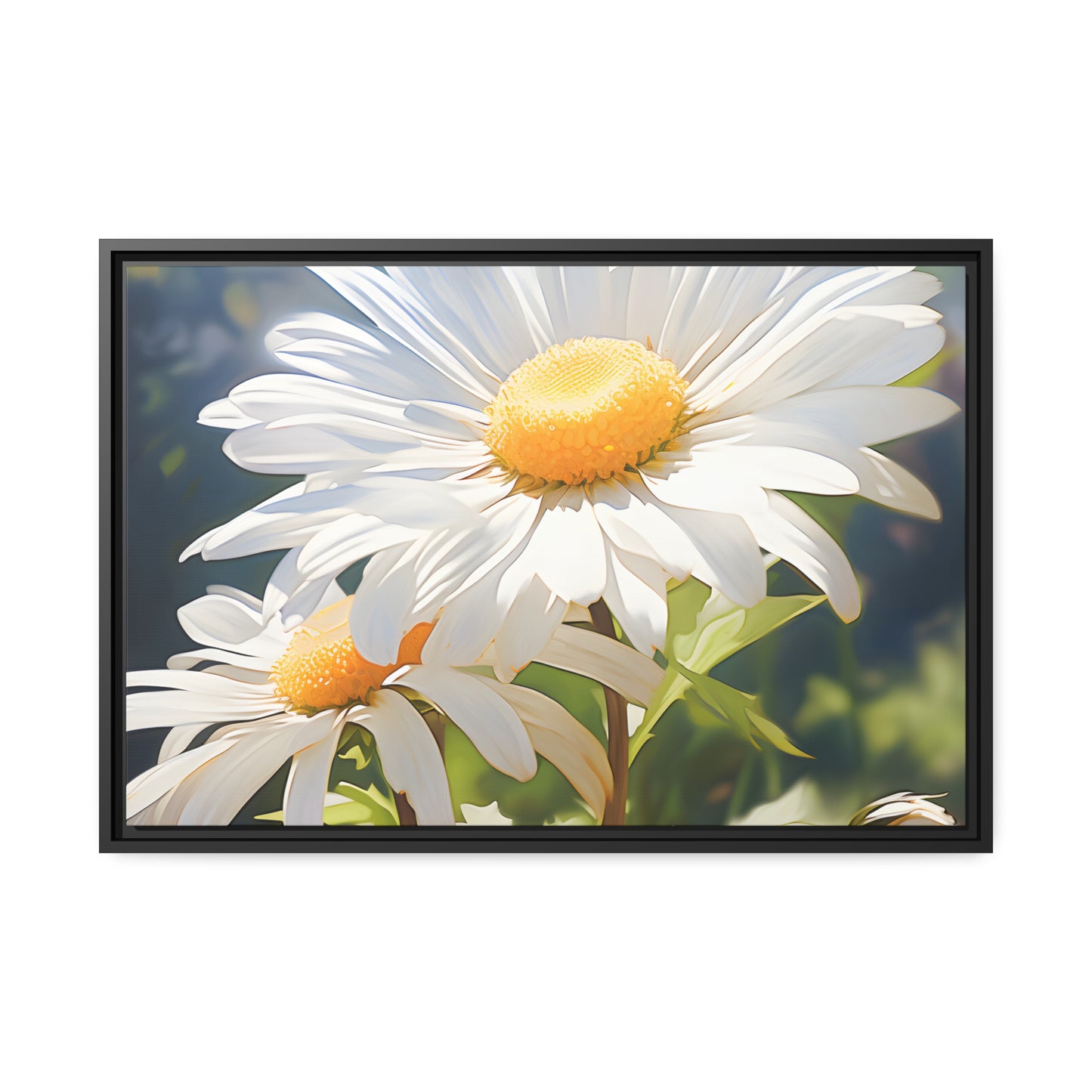 Framed Canvas Nature Inspired Artwork Stunning Sunlit Daisy Blooming Oil Painting Style