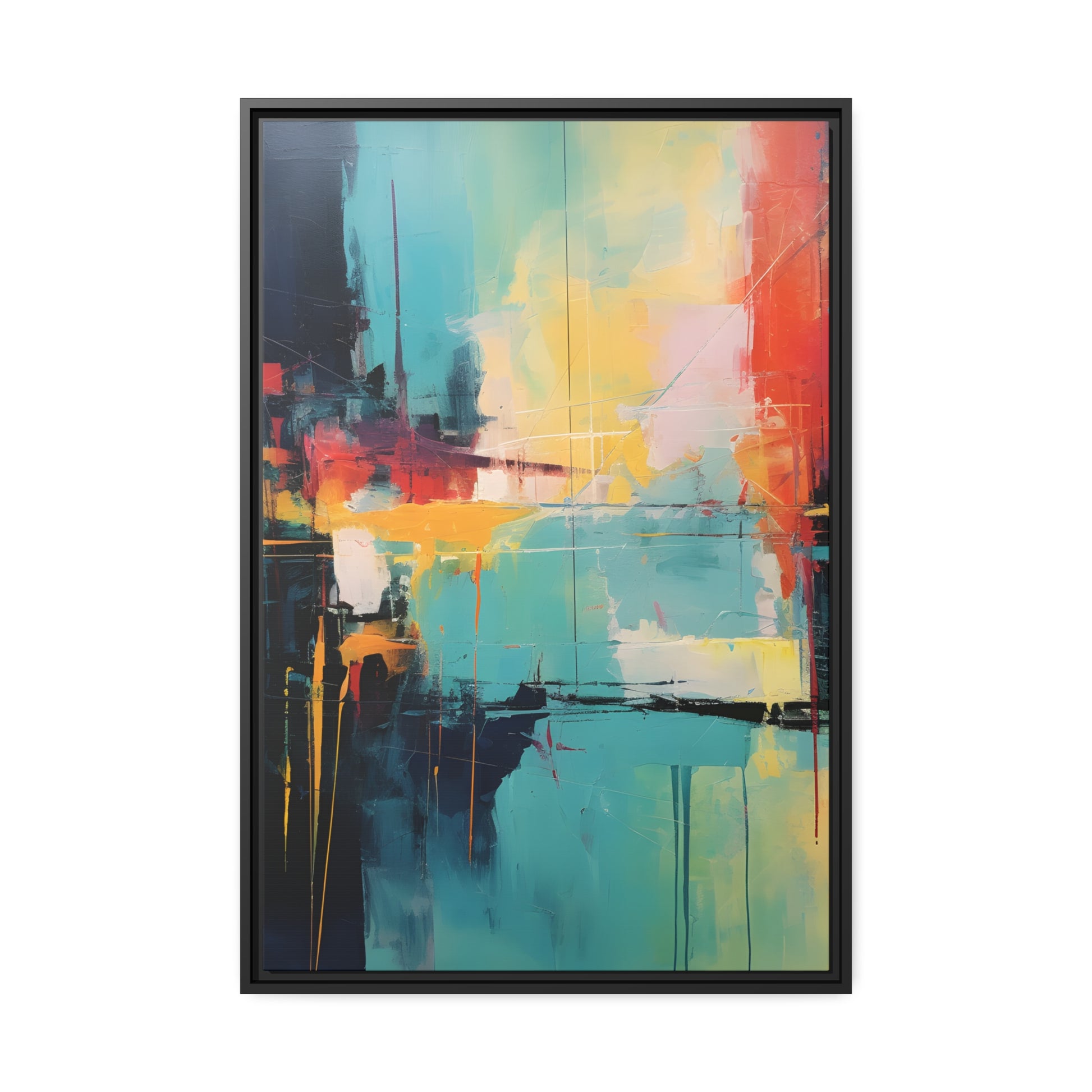 Framed Canvas Abstract Artwork Oil Painting Style Abstract Art Vibrant Colors And Random Shapes Leaving It Open For Interpretation Framed Canvas Nature