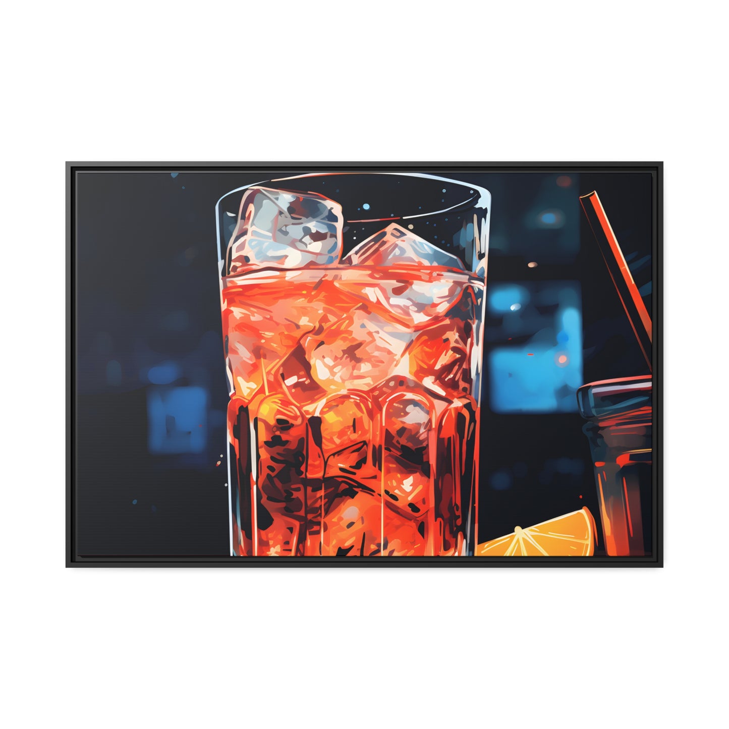 Framed Canvas artwork Bar/Night Life Art Framed Canvas Painting Alcohol Art Iced Drink Close Up