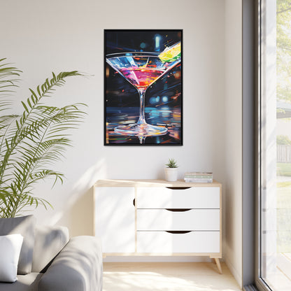 Martini Glass Lined With Lime and a Colorful Drink All in a Watercolor Style Painting Framed Canvas Artwork 24" x 36" Vertical Orientation 