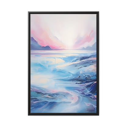 Soothing Calm Heartwarming Framed Canvas Artwork Sunset Over An Angry Blue Ocean 