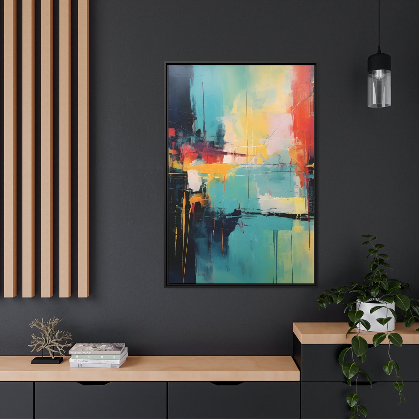 Framed Canvas Abstract Artwork Oil Painting Style Abstract Art Vibrant Colors And Random Shapes Leaving It Open For Interpretation Framed Canvas Nature