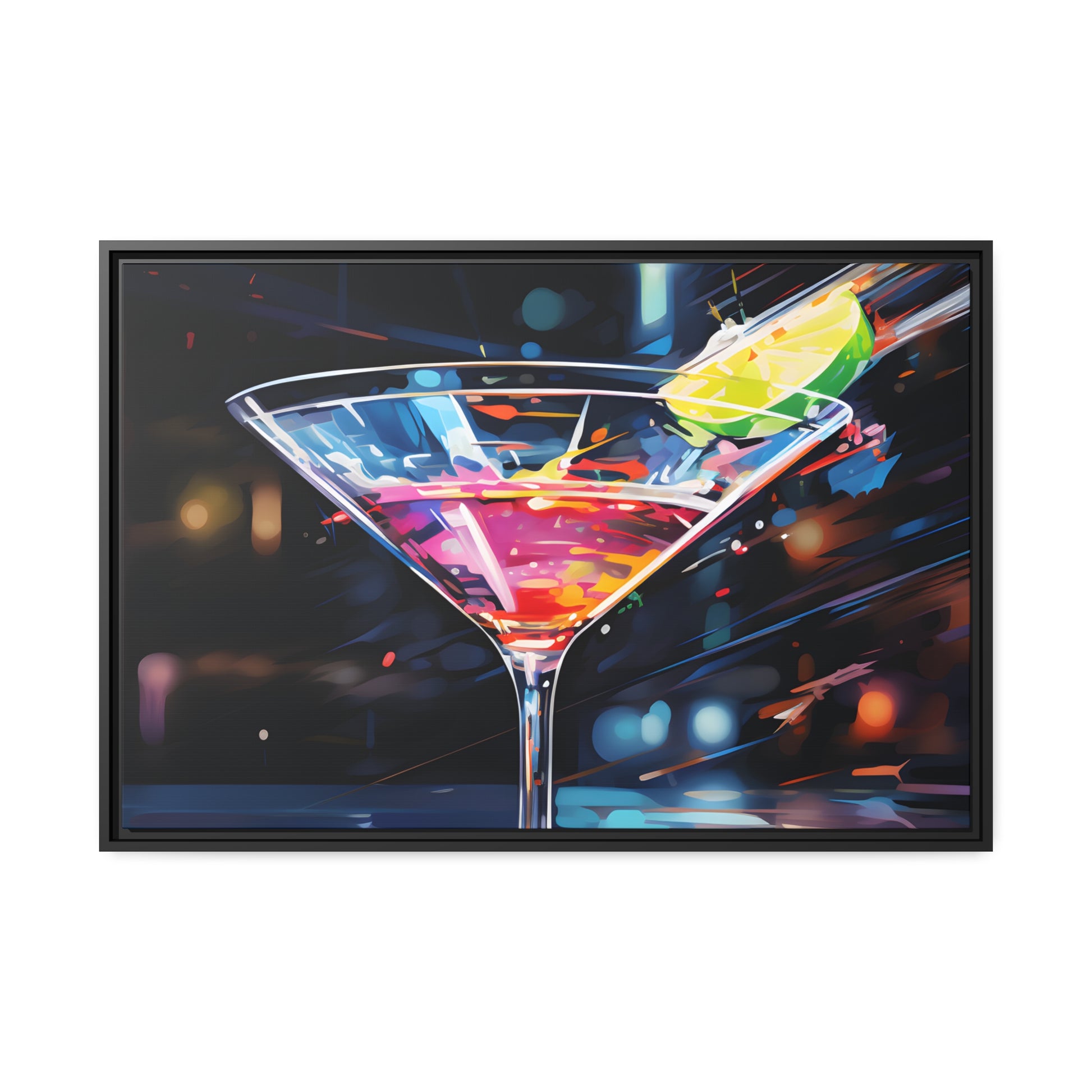 Martini Glass Lined With Lime and a Colorful Drink All in a Watercolor Style Painting Framed Canvas Artwork