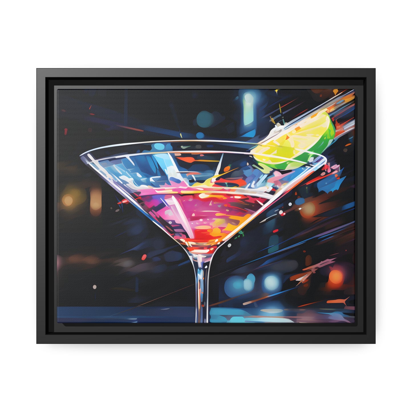Martini Glass Lined With Lime and a Colorful Drink All in a Watercolor Style Painting Framed Canvas Artwork