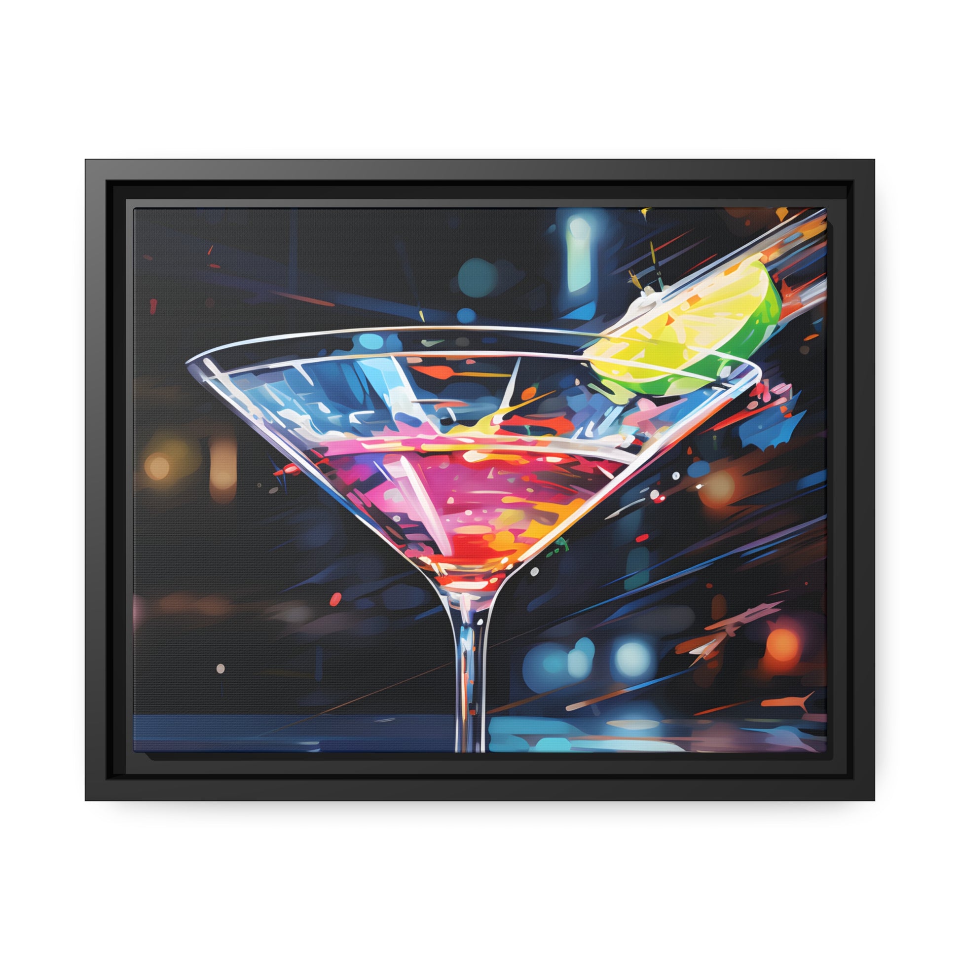 Martini Glass Lined With Lime and a Colorful Drink All in a Watercolor Style Painting Framed Canvas Artwork