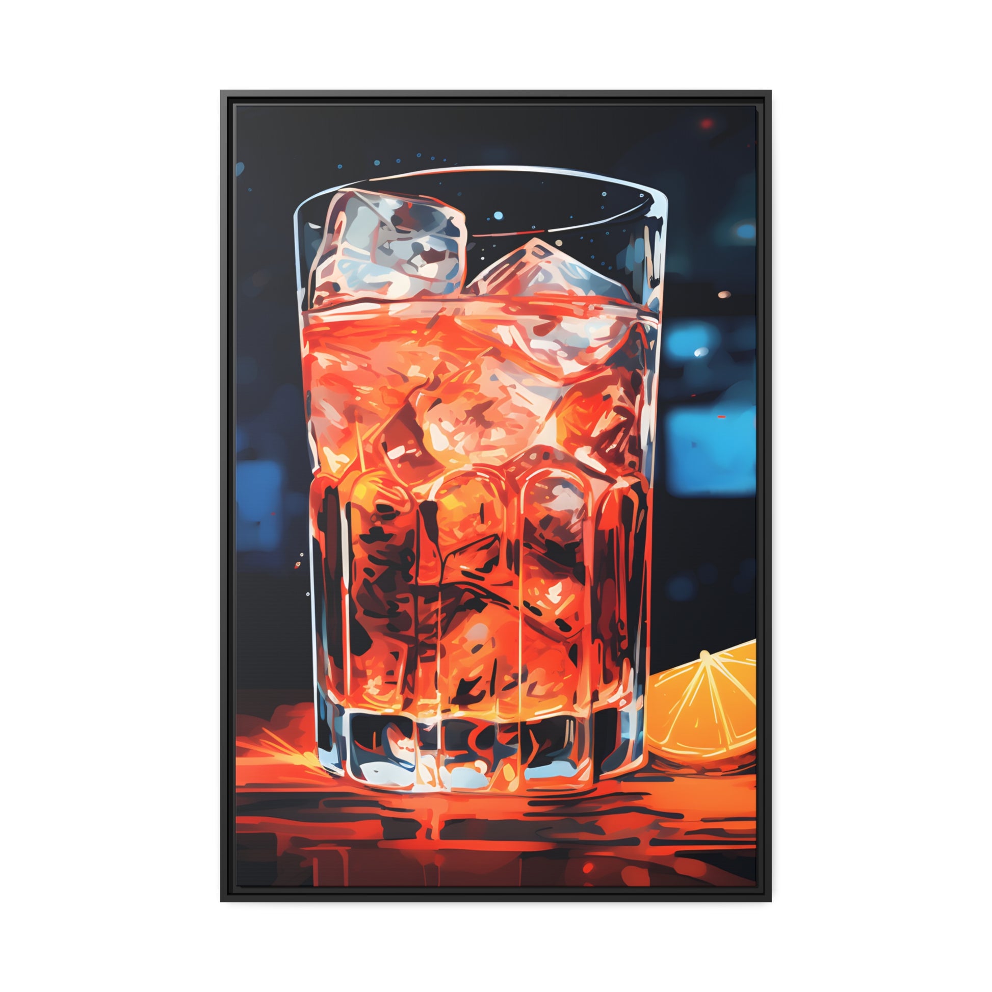 Framed Canvas artwork Bar/Night Life Art Framed Canvas Painting Alcohol Art Iced Drink Close Up