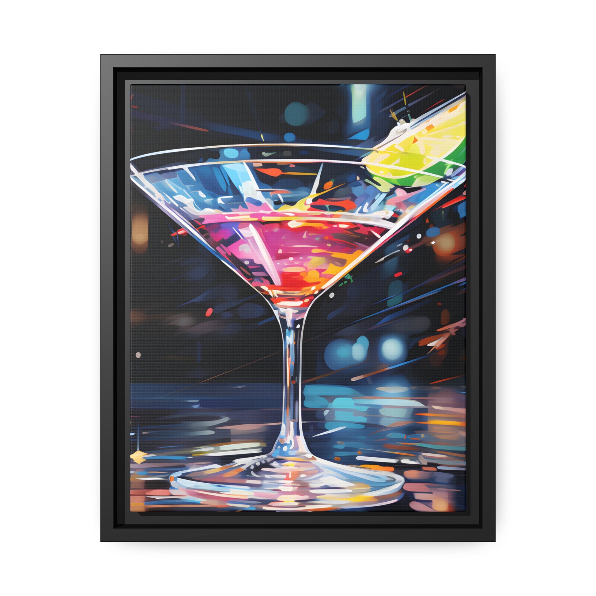 Martini Glass Lined With Lime and a Colorful Drink All in a Watercolor Style Painting Framed Canvas Artwork