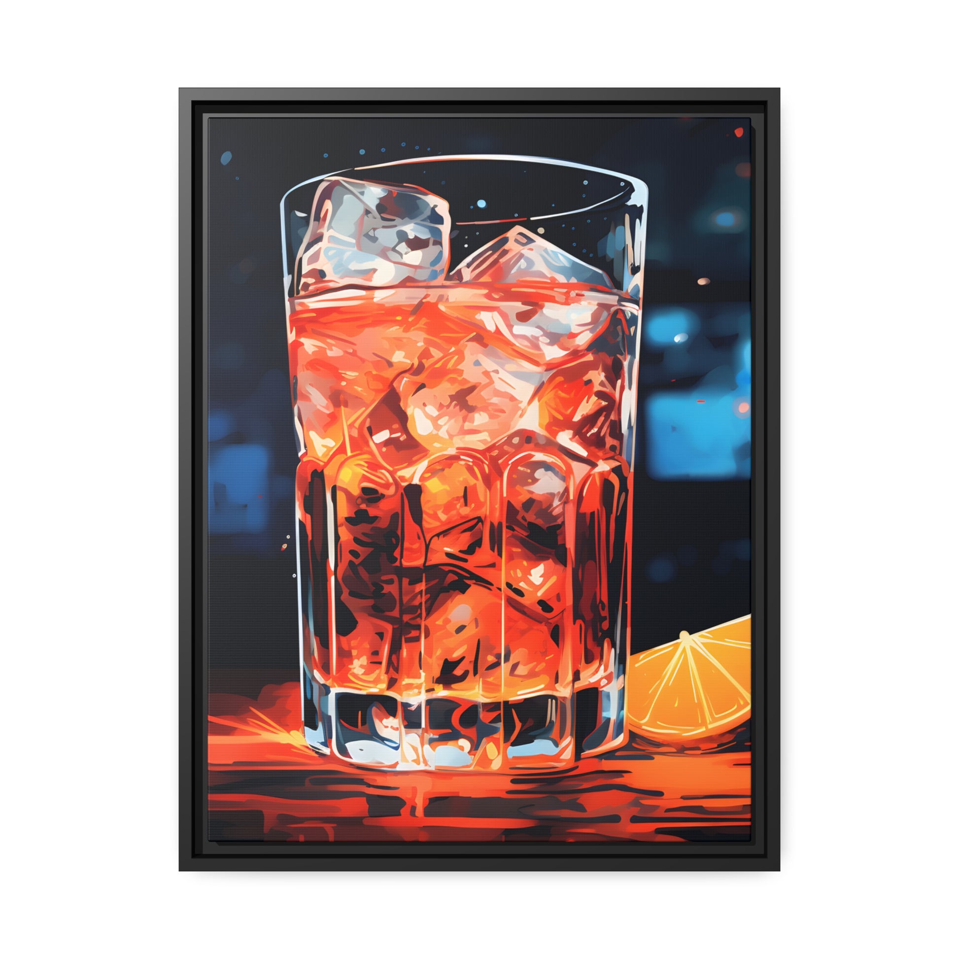 Framed Canvas artwork Bar/Night Life Art Framed Canvas Painting Alcohol Art Iced Drink Close Up