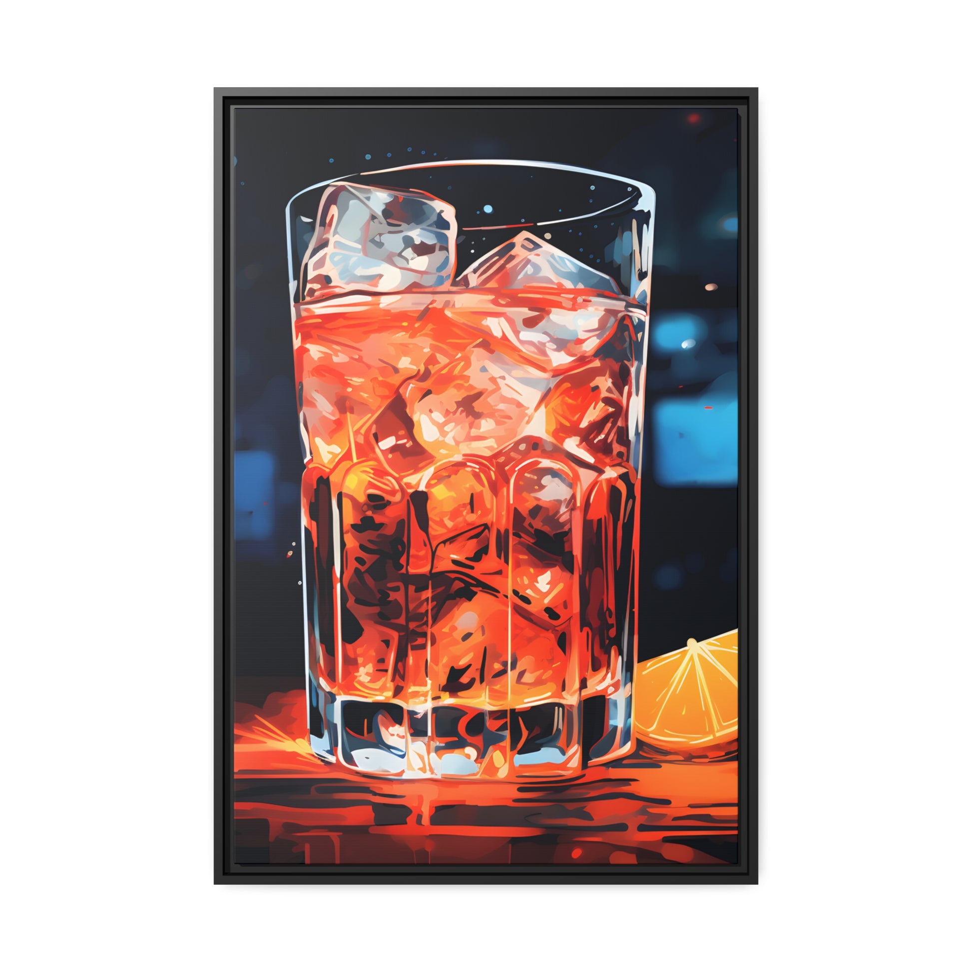 Framed Canvas artwork Bar/Night Life Art Framed Canvas Painting Alcohol Art Iced Drink Close Up