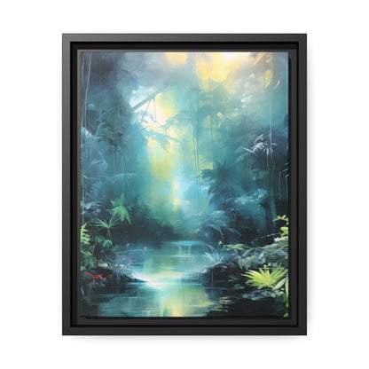 Framed Canvas Abstract Artwork Dense Misty Jungle And Stream Of Water Oil Painting Style Abstract Art Natural Conversation Starter Framed Canvas Nature