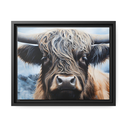 Framed Canvas Artwork Strong Stunning Highlander Bull Emotional Staring Into The Viewer Captivating Highly Detailed Painting Style