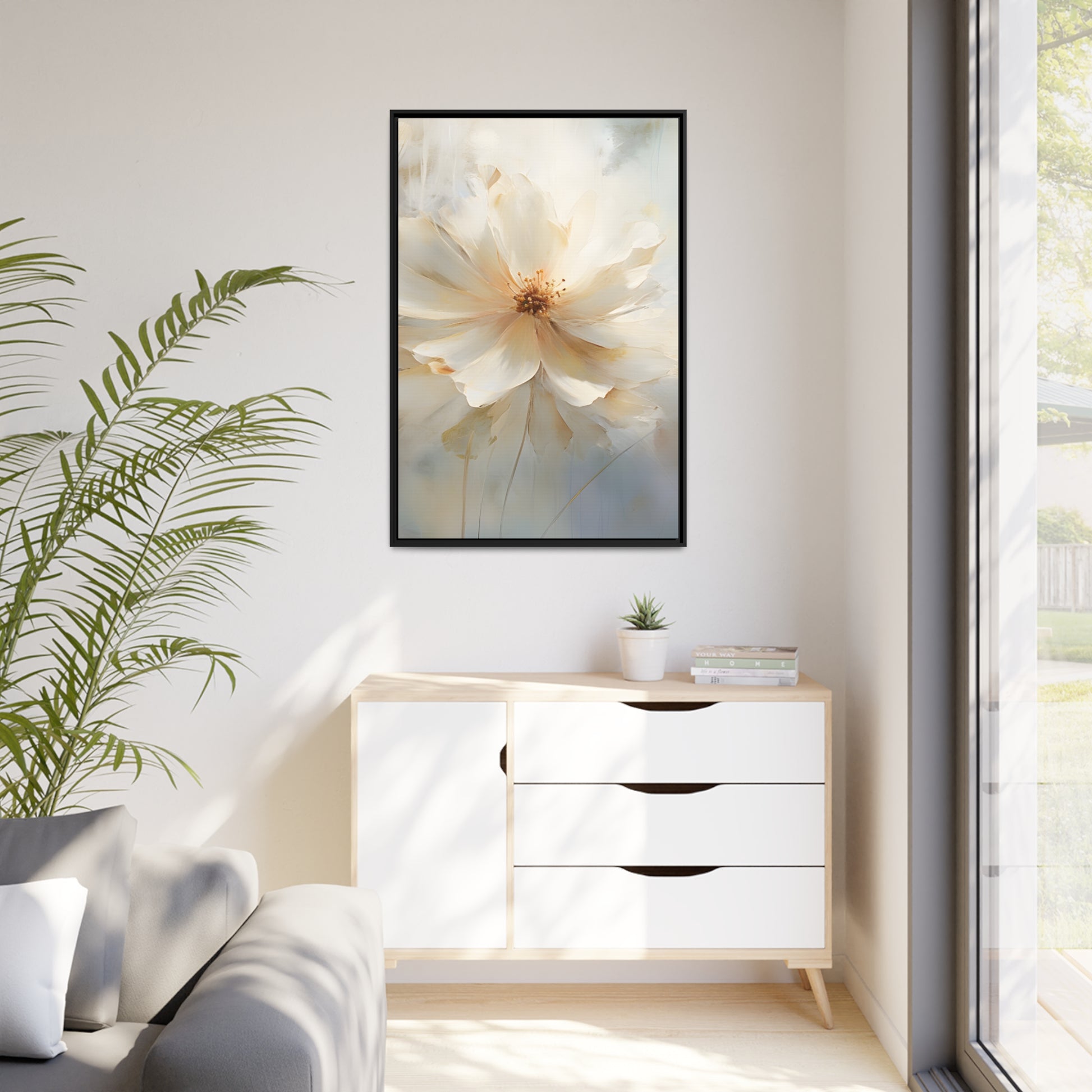 Framed Canvas Watercolor Style Soft Daisy Flower Floating Canvas