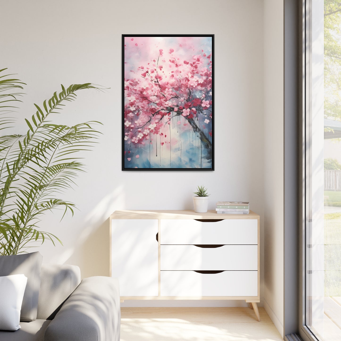 Framed Canvas Cherry Blossom Tree Floating Canvas Style 