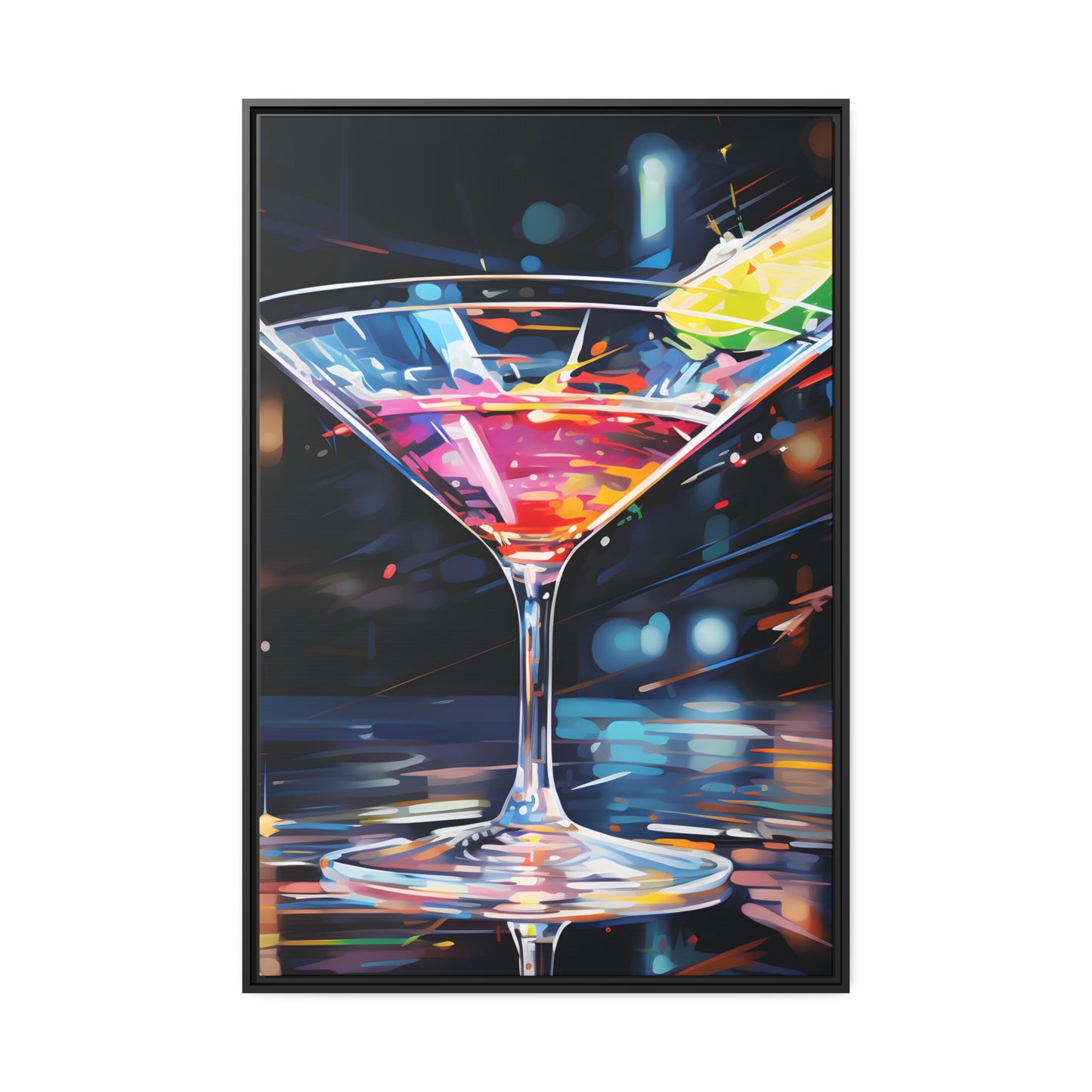 Martini Glass Lined With Lime and a Colorful Drink All in a Watercolor Style Painting Framed Canvas Artwork