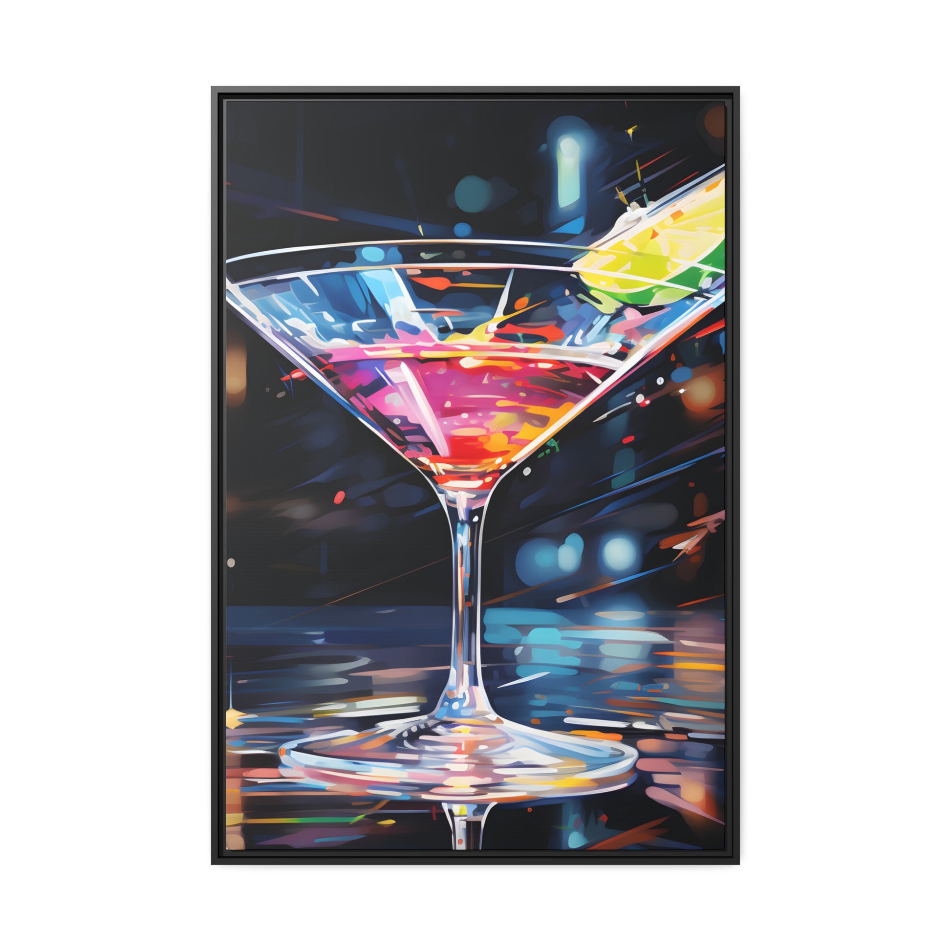 Martini Glass Lined With Lime and a Colorful Drink All in a Watercolor Style Painting Framed Canvas Artwork