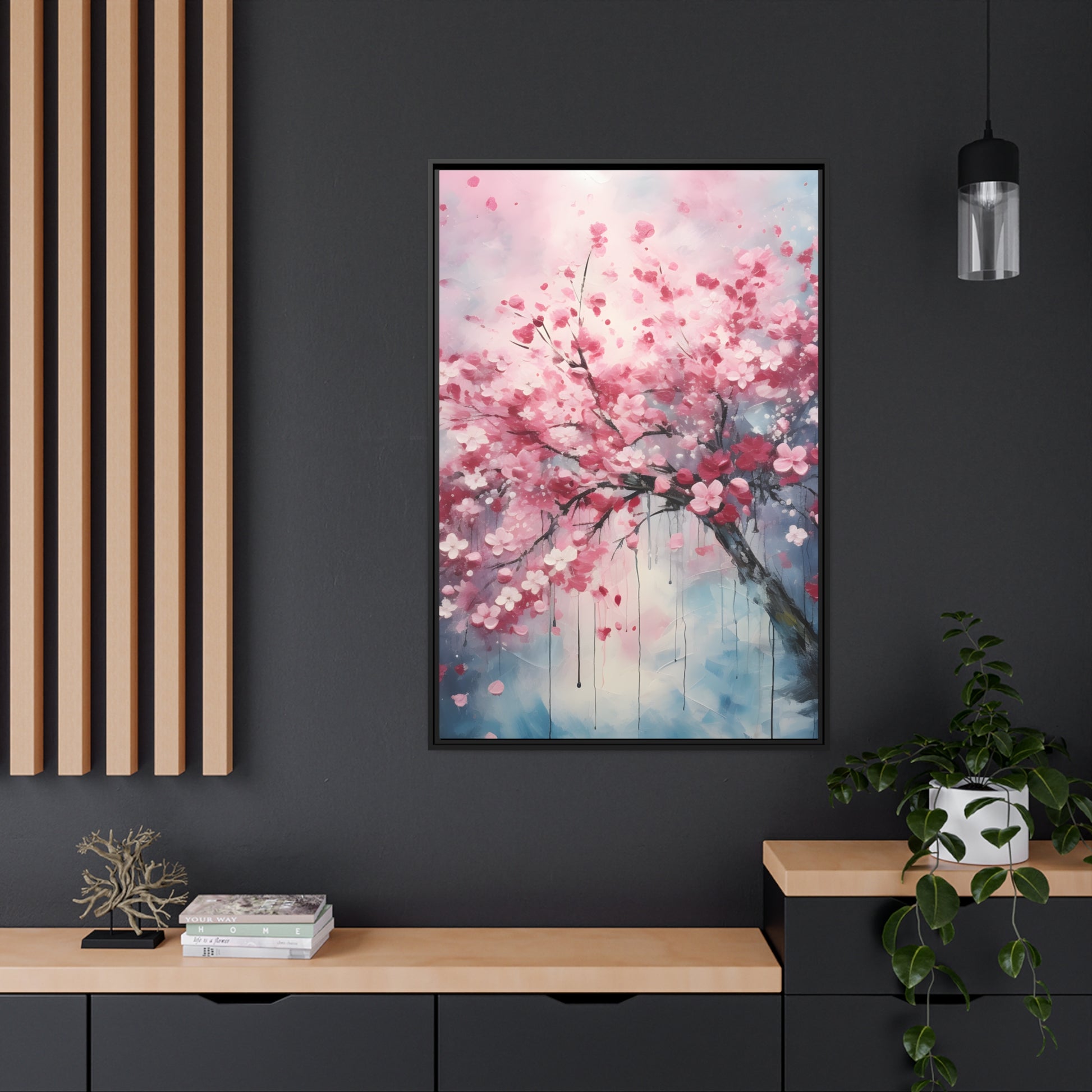 Framed Canvas Cherry Blossom Tree Floating Canvas Style 