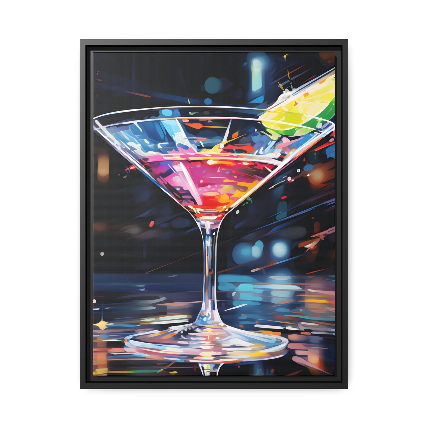 Martini Glass Lined With Lime and a Colorful Drink All in a Watercolor Style Painting Framed Canvas Artwork