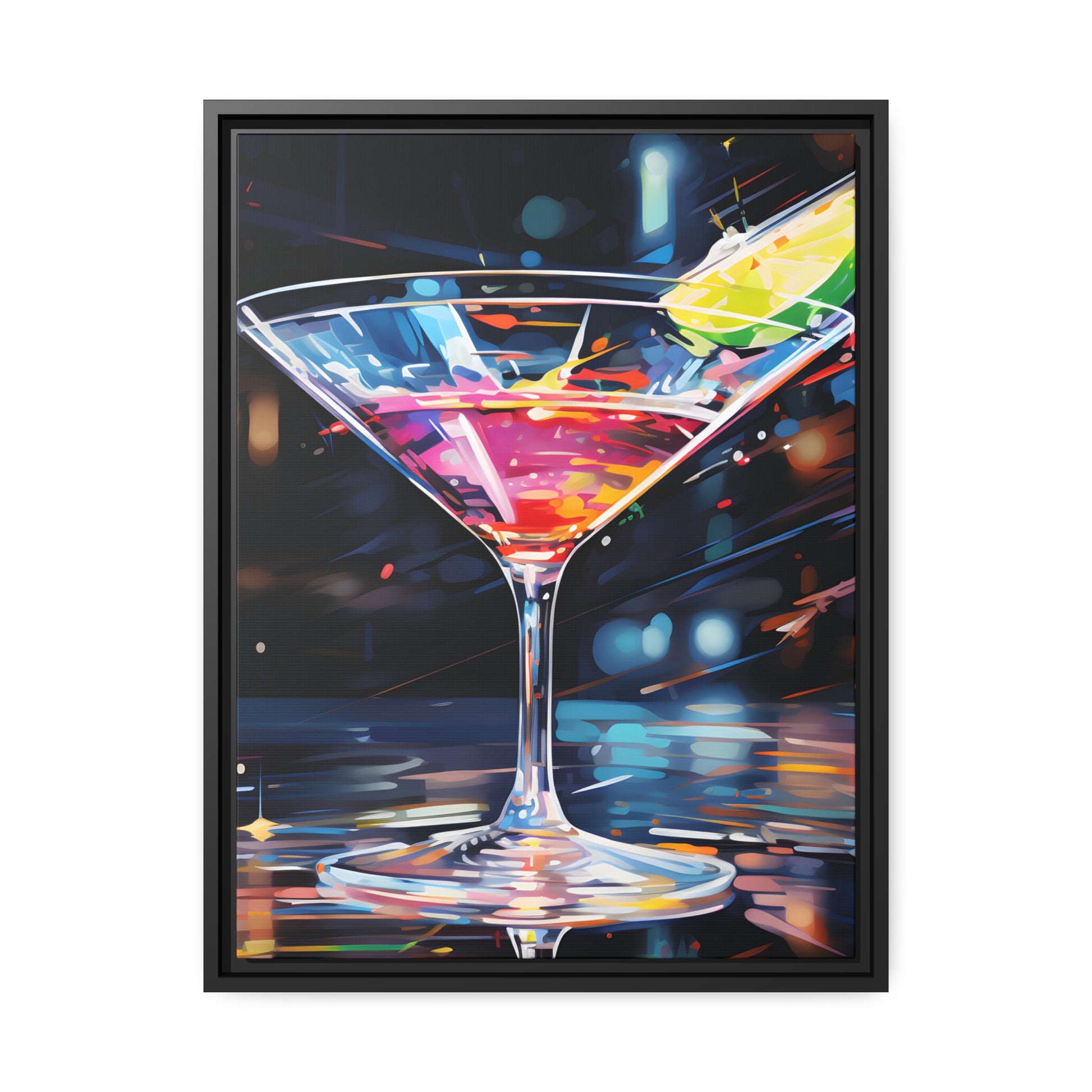 Martini Glass Lined With Lime and a Colorful Drink All in a Watercolor Style Painting Framed Canvas Artwork
