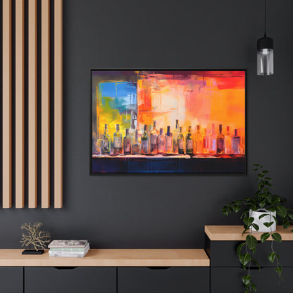 Framed Canvas Artwork Alcohol Bar Night Life Vibrant Oil Painting Style Colorful Party Drinking Lifestyle Floating Frame Canvas 