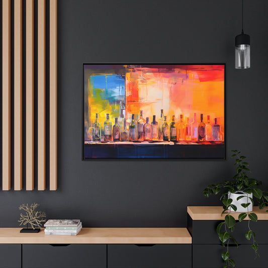 Framed Canvas Artwork Alcohol Bar Night Life Vibrant Oil Painting Style Colorful Party Drinking Lifestyle Floating Frame Canvas 