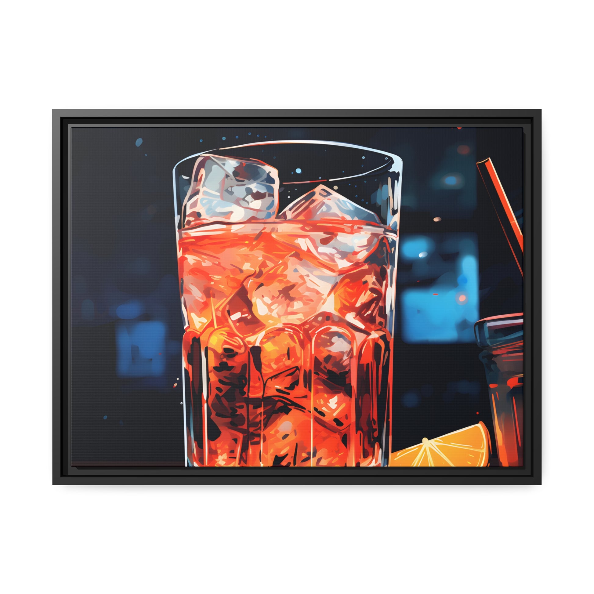 Framed Canvas artwork Bar/Night Life Art Framed Canvas Painting Alcohol Art Iced Drink Close Up