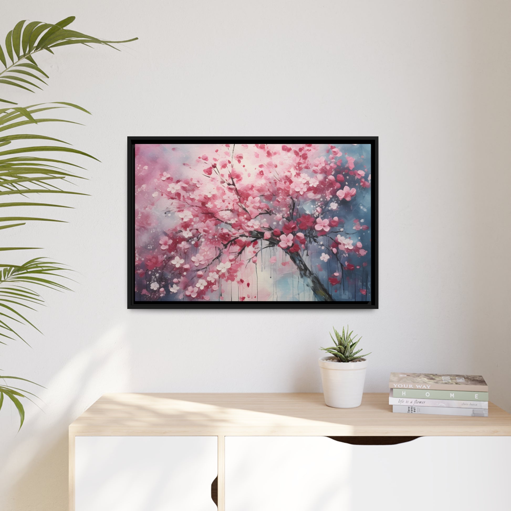 Framed Canvas Cherry Blossom Tree Floating Canvas Style 