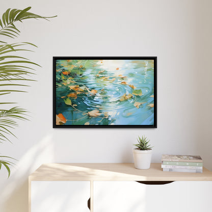 Green Reflective Pond Brown Leafy Windy Weather Framed Canvas Floating Canvas Abstract Art