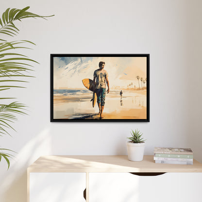 Framed Lifestyle/Ocean Side Artwork Stunning Watercolor Style Framed Painting Waves Surfer Surfing