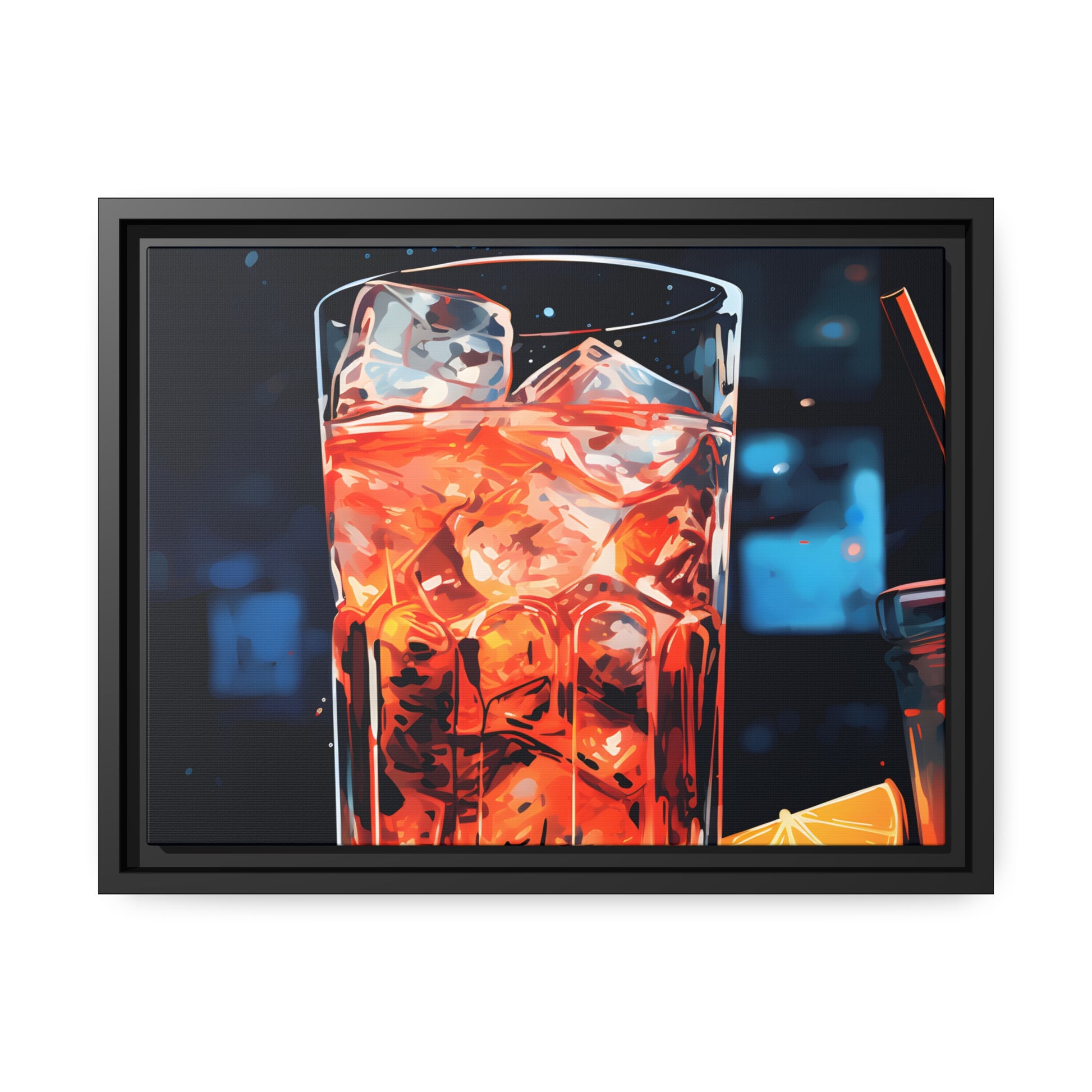 Framed Canvas artwork Bar/Night Life Art Framed Canvas Painting Alcohol Art Iced Drink Close Up