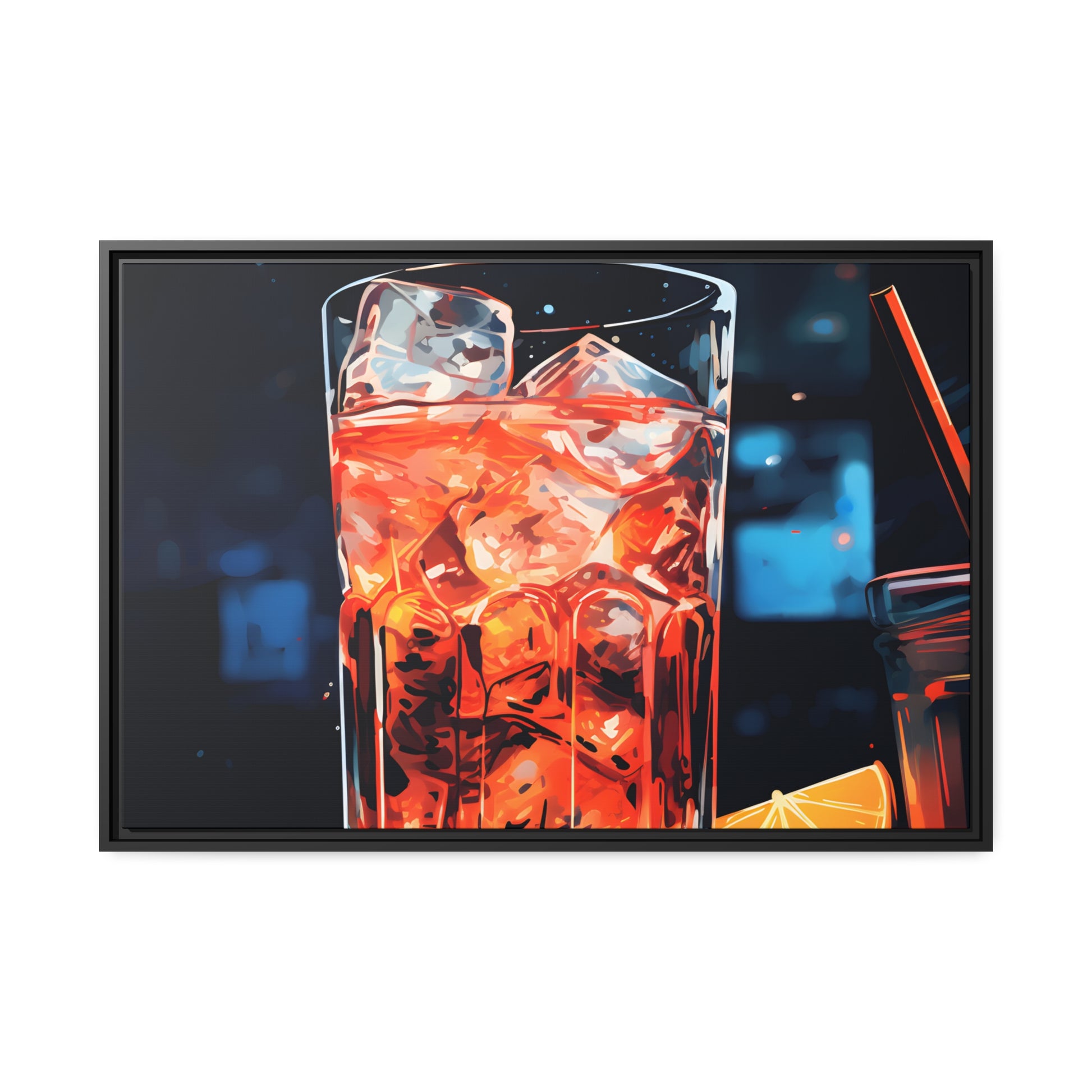 Framed Canvas artwork Bar/Night Life Art Framed Canvas Painting Alcohol Art Iced Drink Close Up