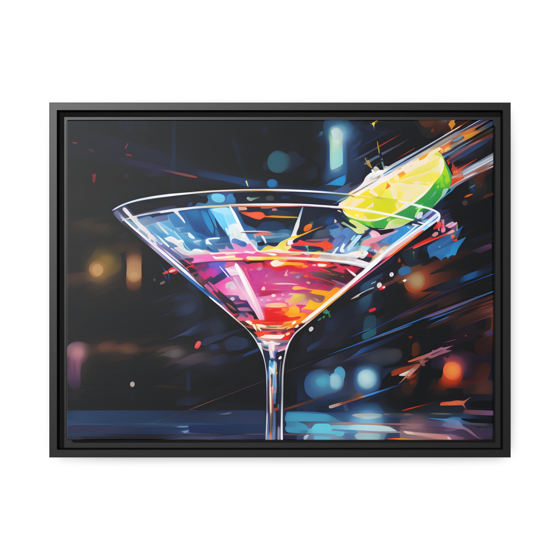 Martini Glass Lined With Lime and a Colorful Drink All in a Watercolor Style Painting Framed Canvas Artwork
